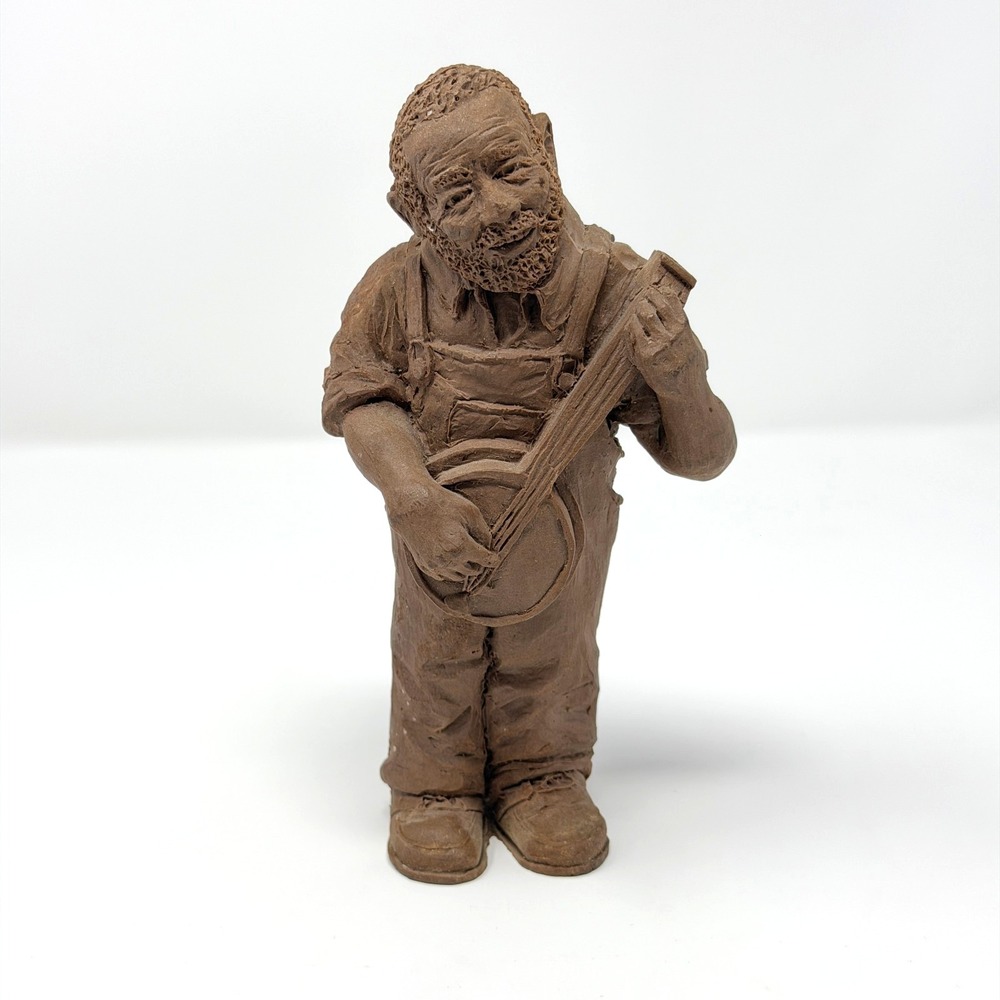 John Pleasants Banjo Player Figurine Black Americana Unpainted Signed 6 In